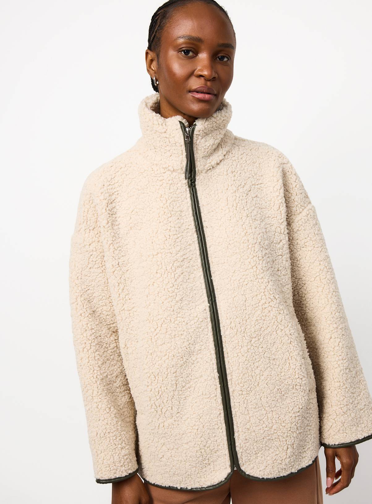 Cream Borg Full Zip Through Fleece Jacket M - Image 1
