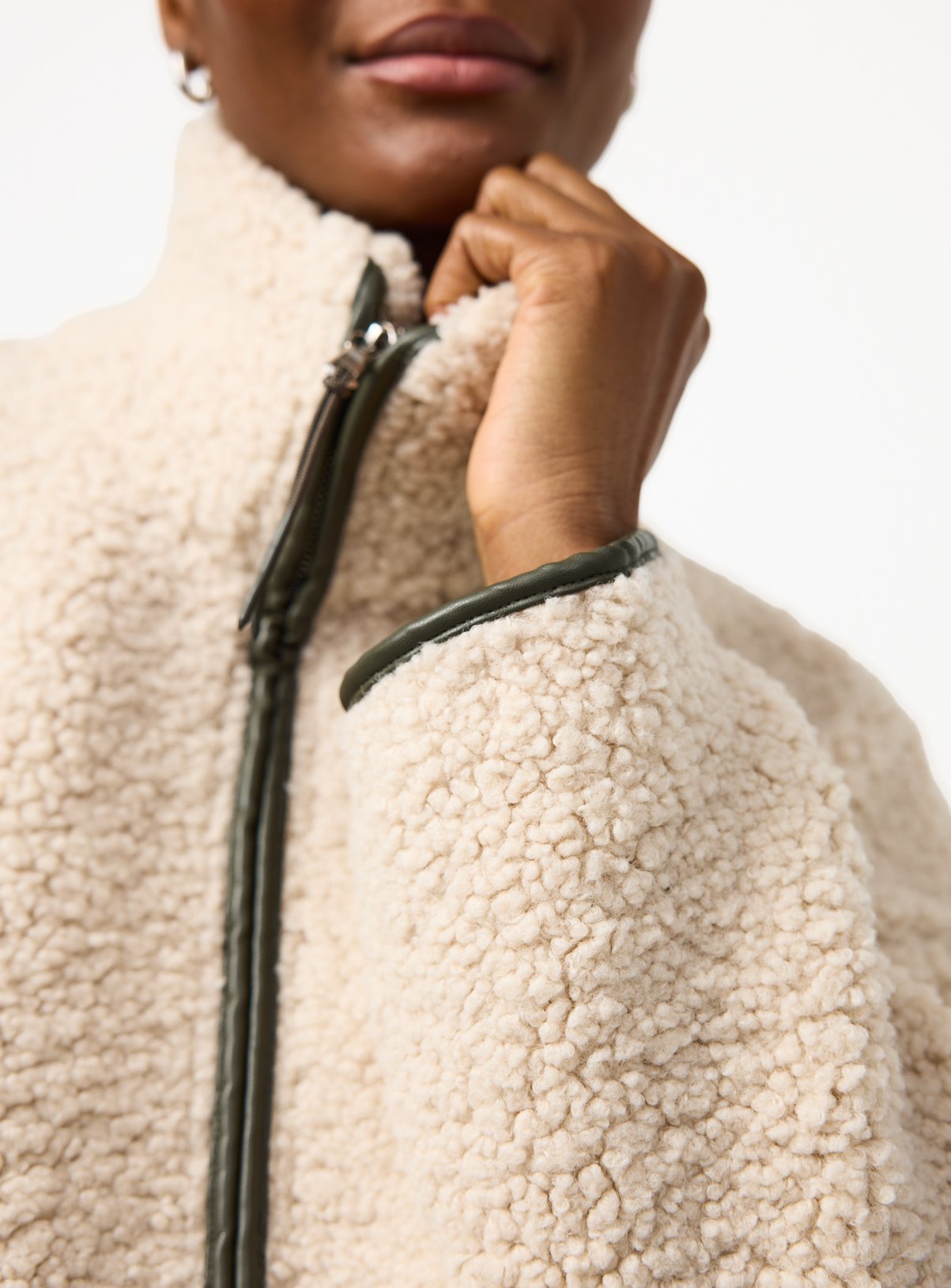 Cream Borg Full Zip Through Fleece Jacket M - Image 3 thumbnail
