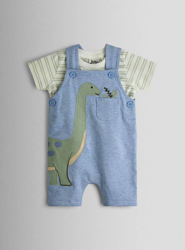 JOJO MAMAN BÉBÉ 2 Piece Dino Applique Dungarees & T Shirt Set 3-6 months