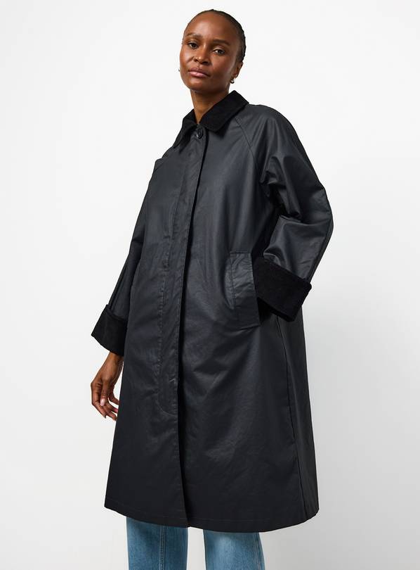 Black Longline Wax Car Coat XL