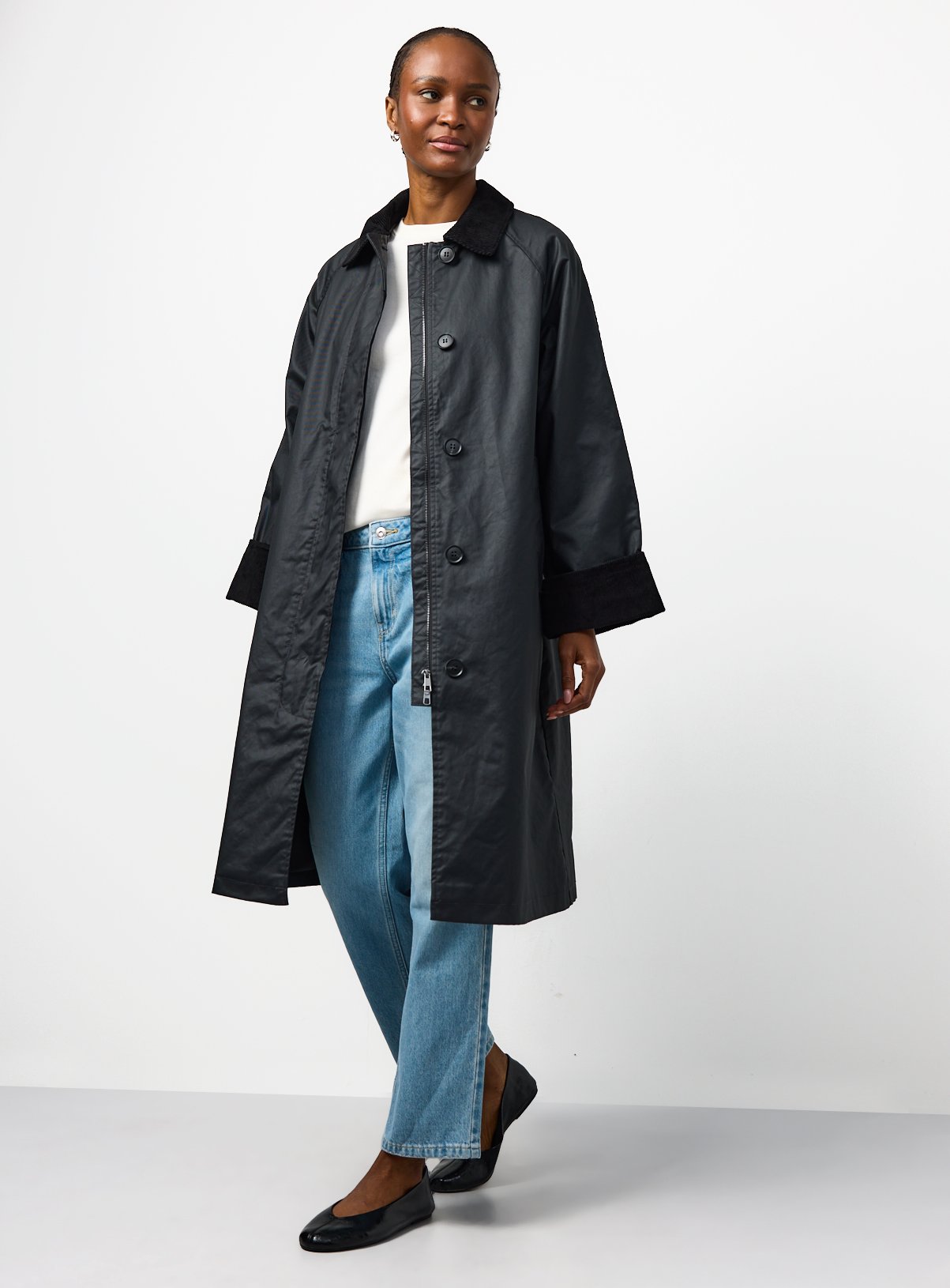Black Longline Wax Car Coat XS - Image 2 thumbnail