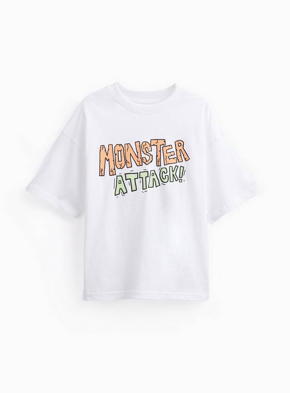 White Monster Attack Graphic T-Shirt 10 years