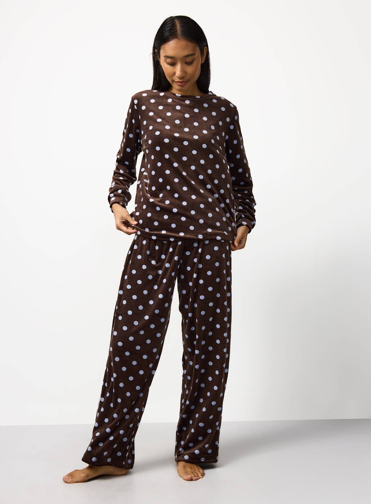 Brown Polka Dot Slinky Pyjamas M - Image 1