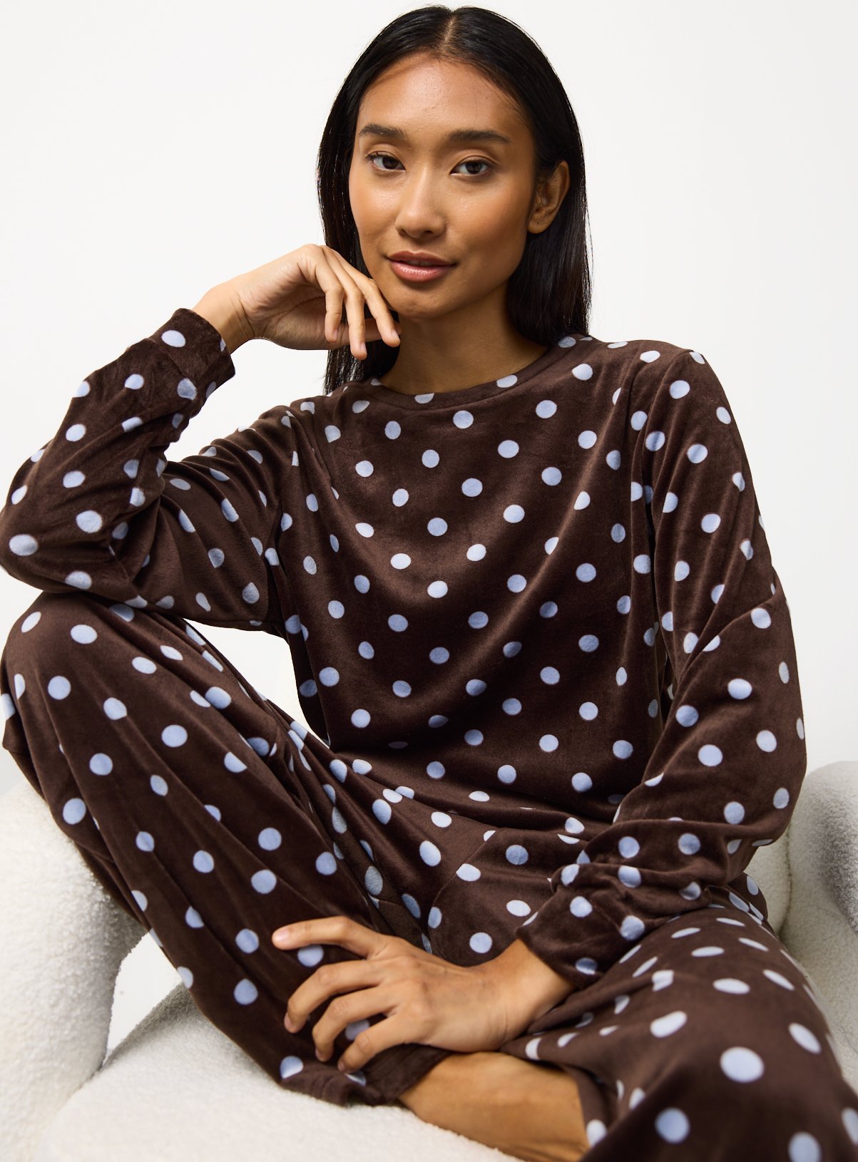 Brown Polka Dot Slinky Pyjamas M - Image 2 thumbnail
