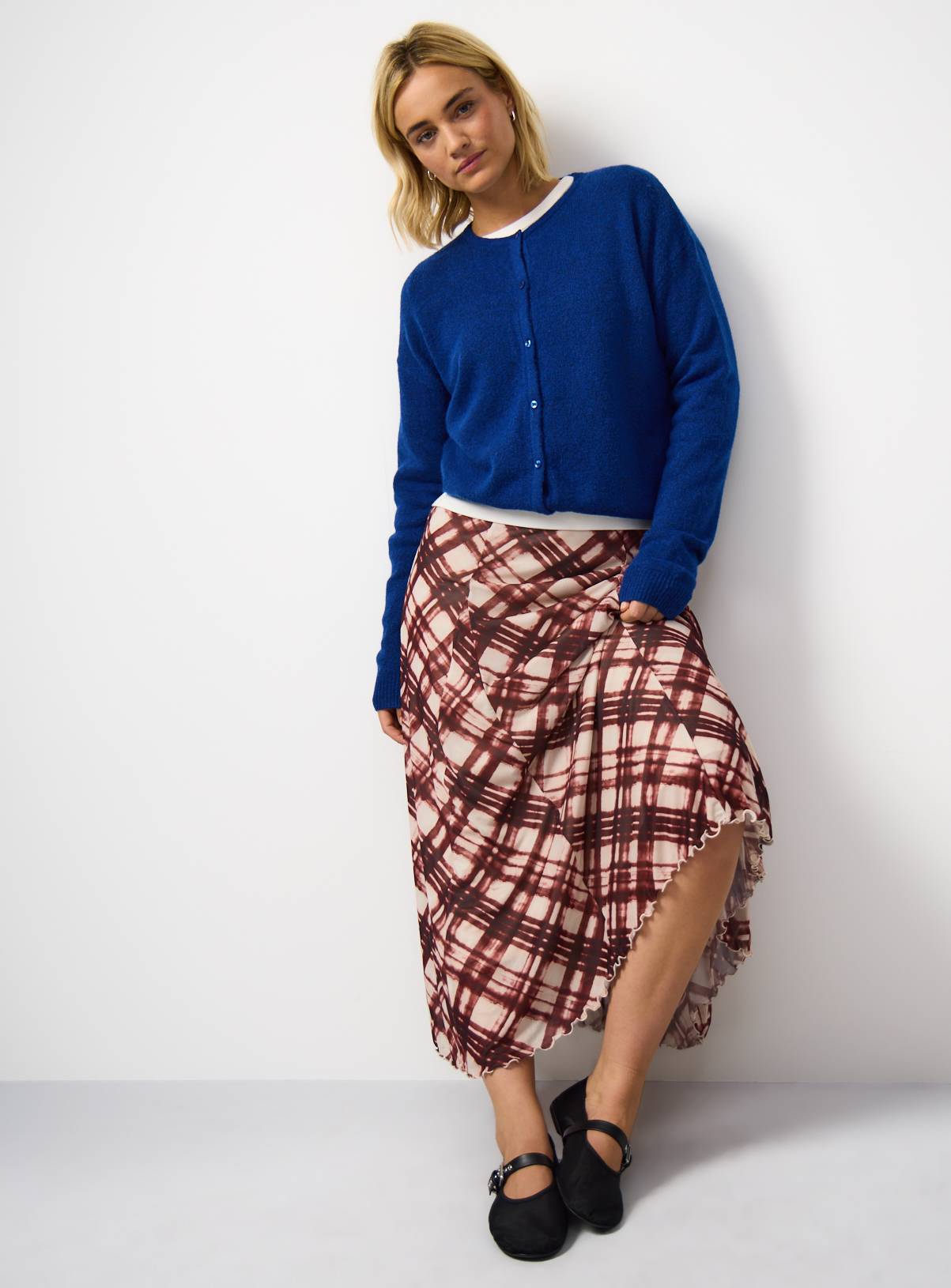Cream Check Mesh Midaxi Skirt 8 - Image 2