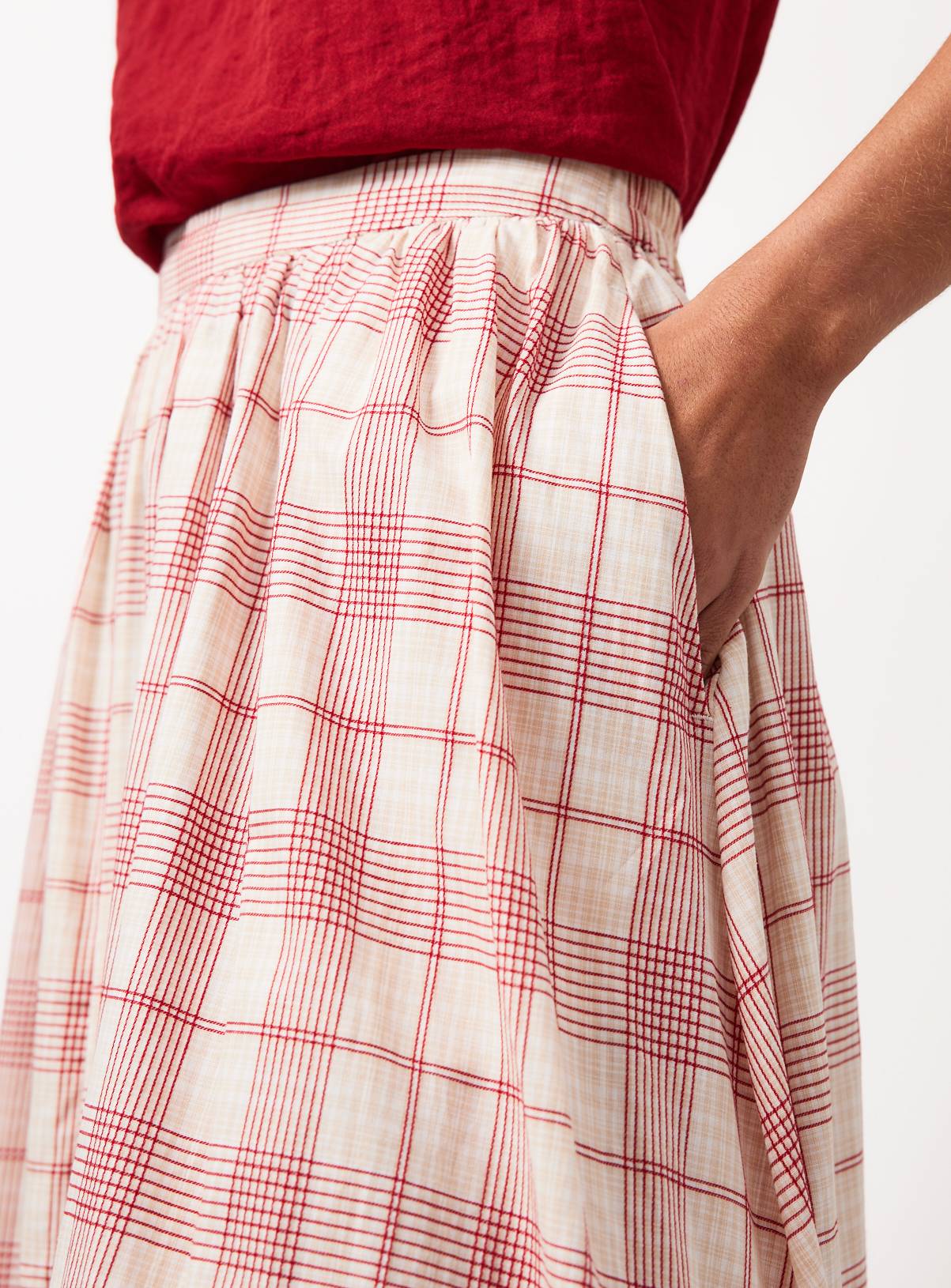 Red Check Print Full Circle Midi Skirt 14 - Image 2