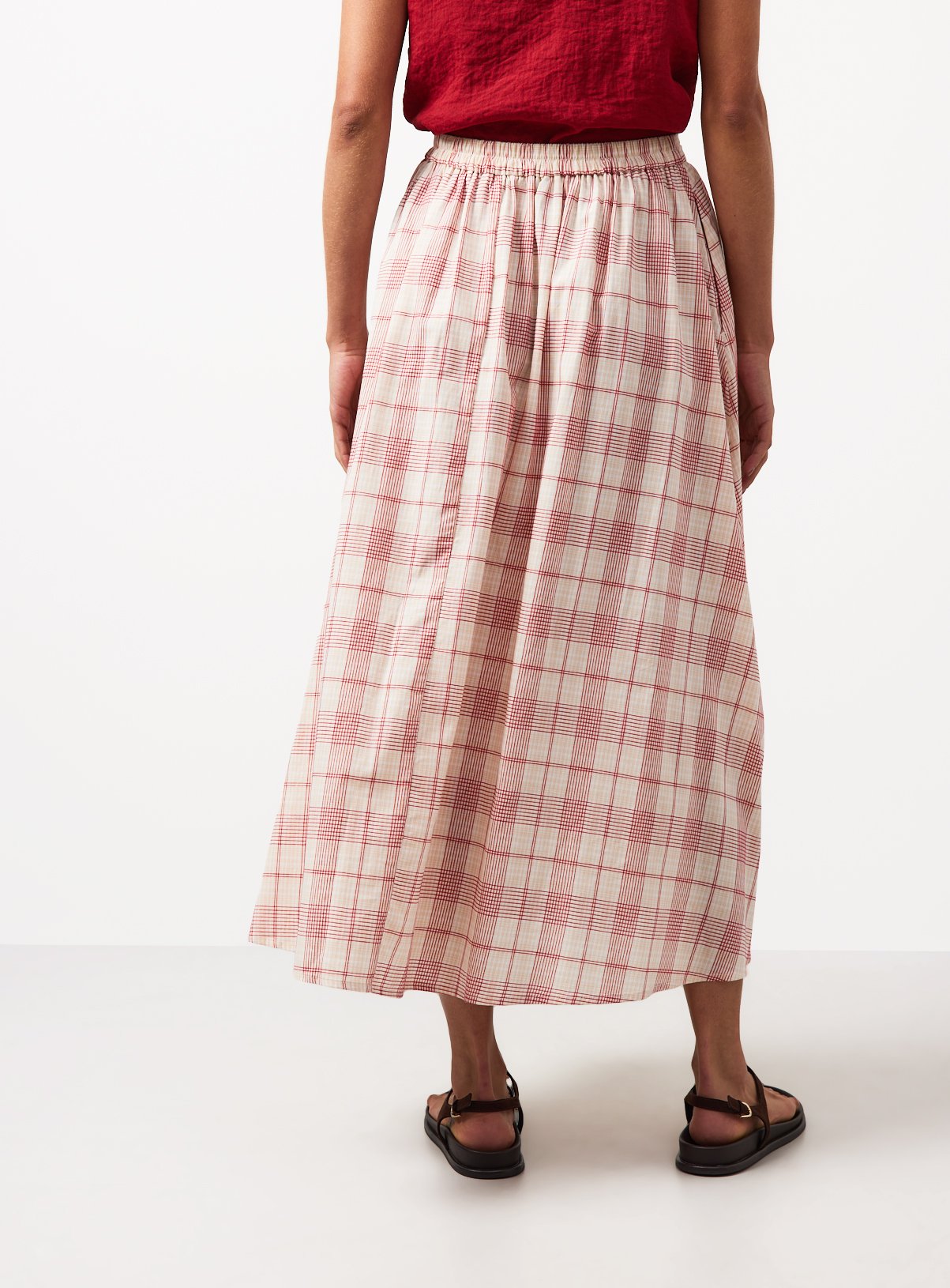 Red Check Print Full Circle Midi Skirt 14 - Image 3 thumbnail