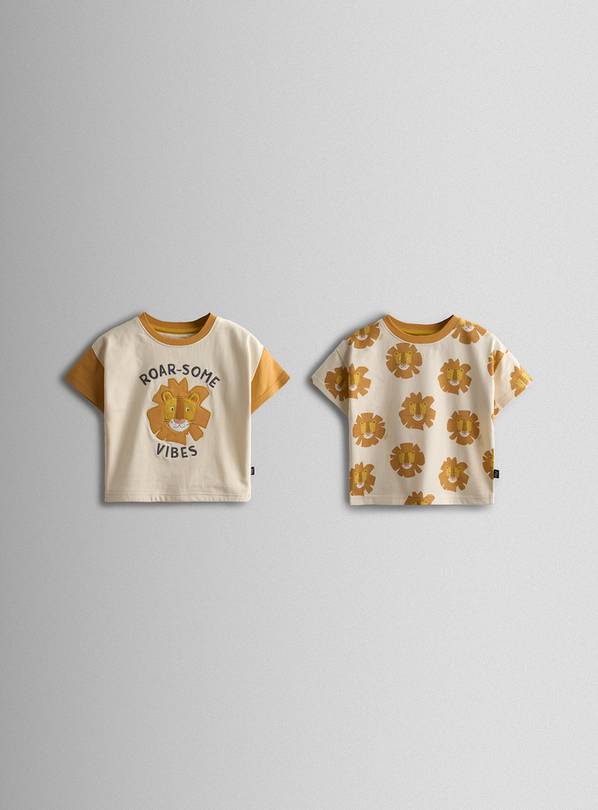 JOJO MAMAN BÉBÉ 2 Pack Roarsome Lion Applique & Printed T-Shirts 18-24 months