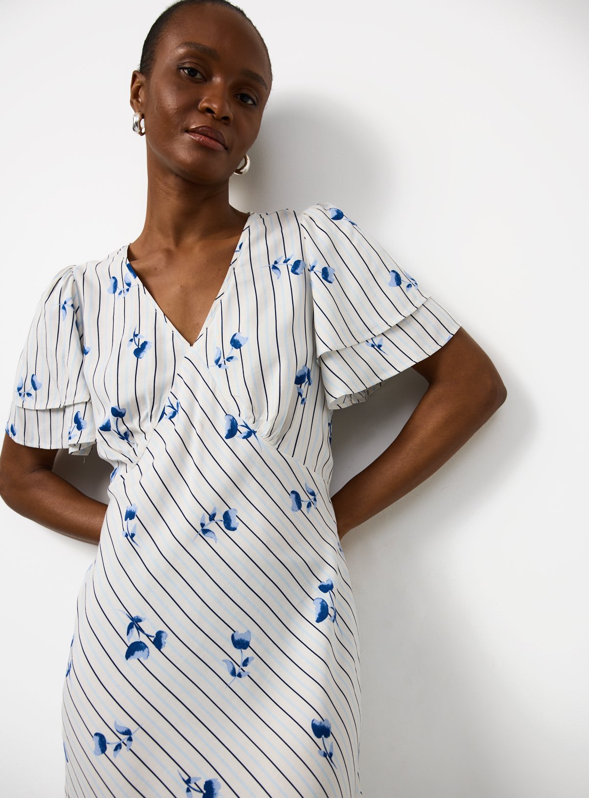 Blue Stripe Floral Print Midaxi Tea Dress 16 - Image 2 thumbnail