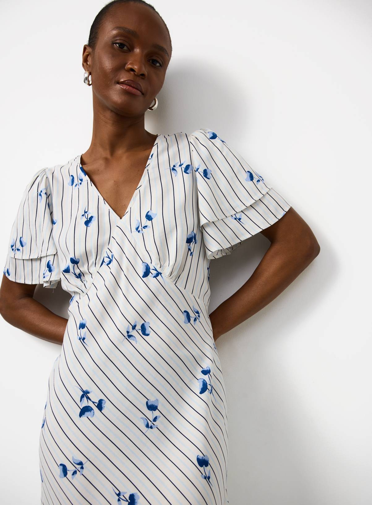 Blue Stripe Floral Print Midaxi Tea Dress 16 - Image 2