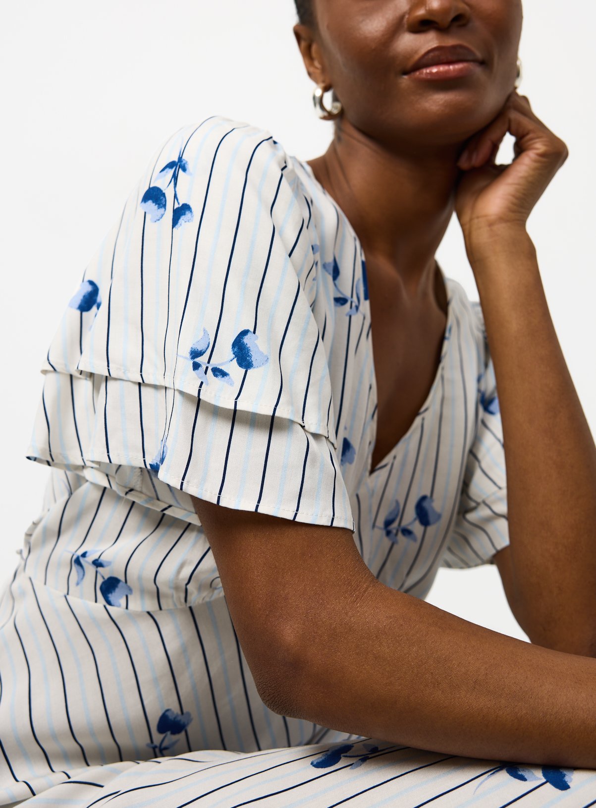 Blue Stripe Floral Print Midaxi Tea Dress 16 - Image 3 thumbnail