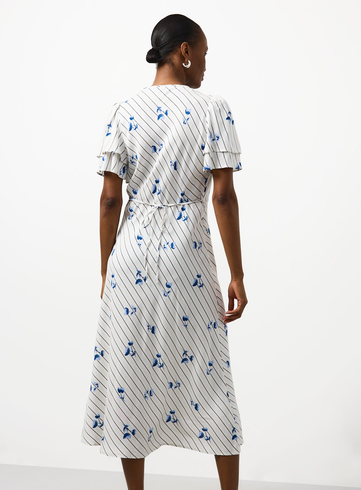 Blue Stripe Floral Print Midaxi Tea Dress 16 - Image 4 thumbnail