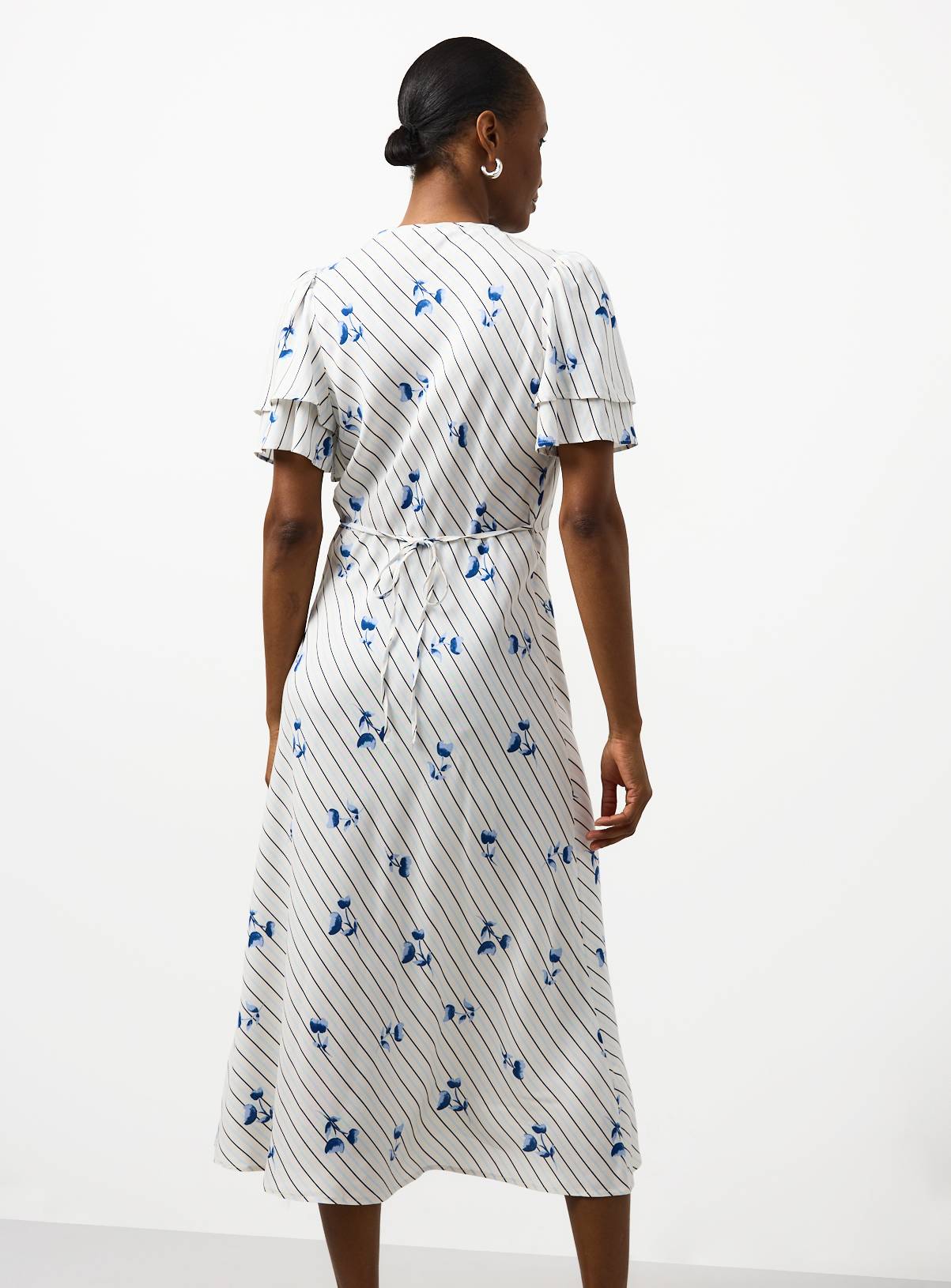 Blue Stripe Floral Print Midaxi Tea Dress 16 - Image 4