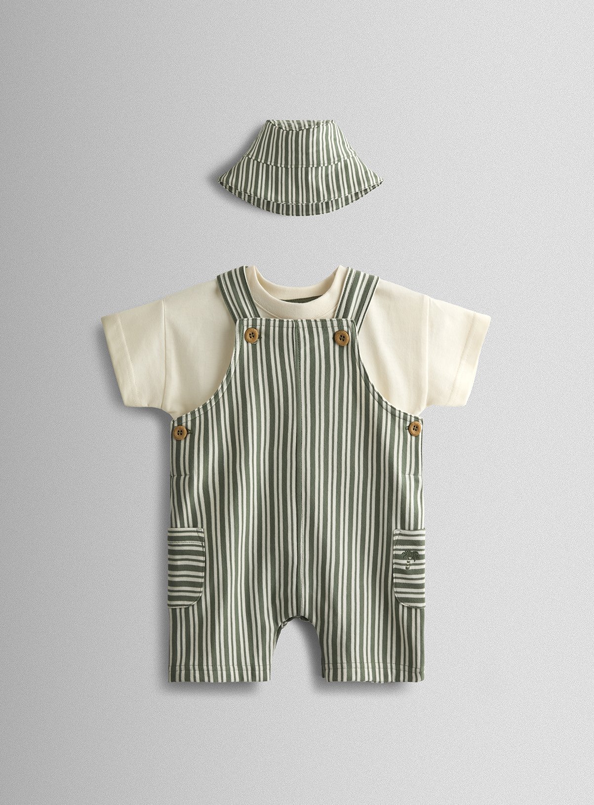 JOJO MAMAN BÉBÉ 3 Piece Stripe Dungarees & T Shirt Set With Hat 6-12 months - Image 1 thumbnail