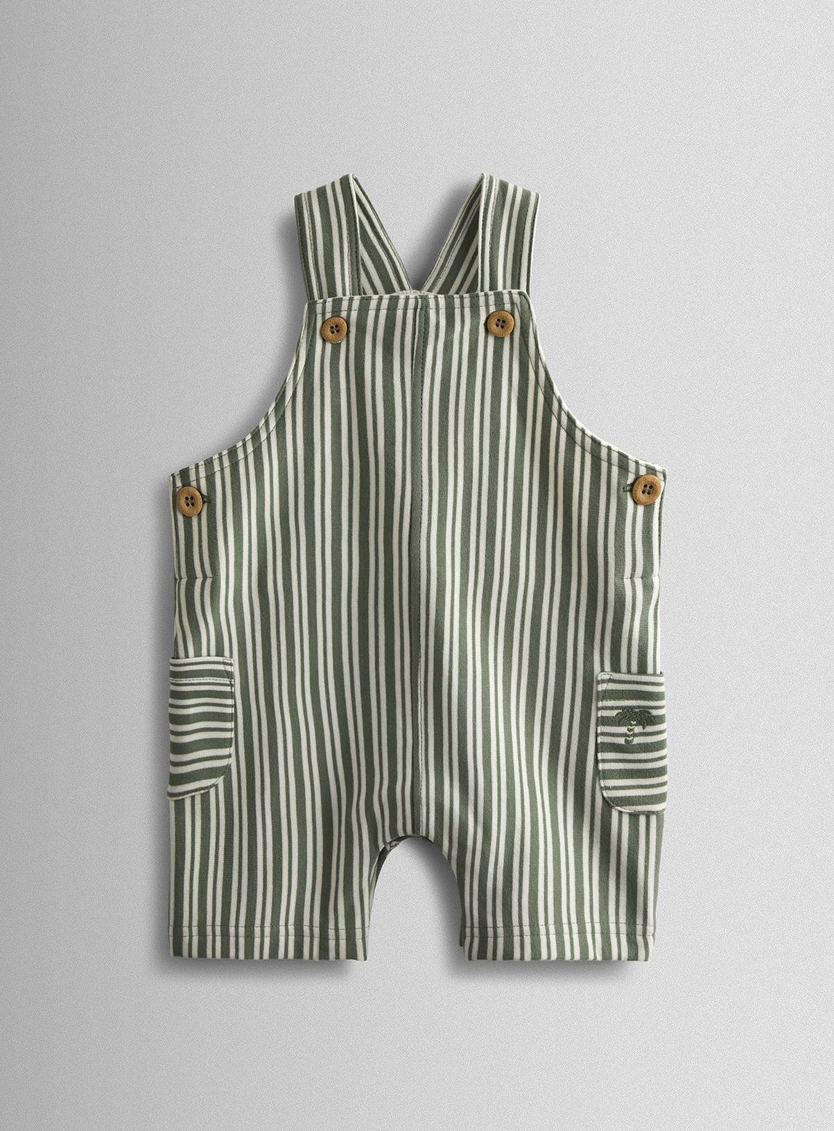 JOJO MAMAN BÉBÉ 3 Piece Stripe Dungarees & T Shirt Set With Hat 6-12 months - Image 2