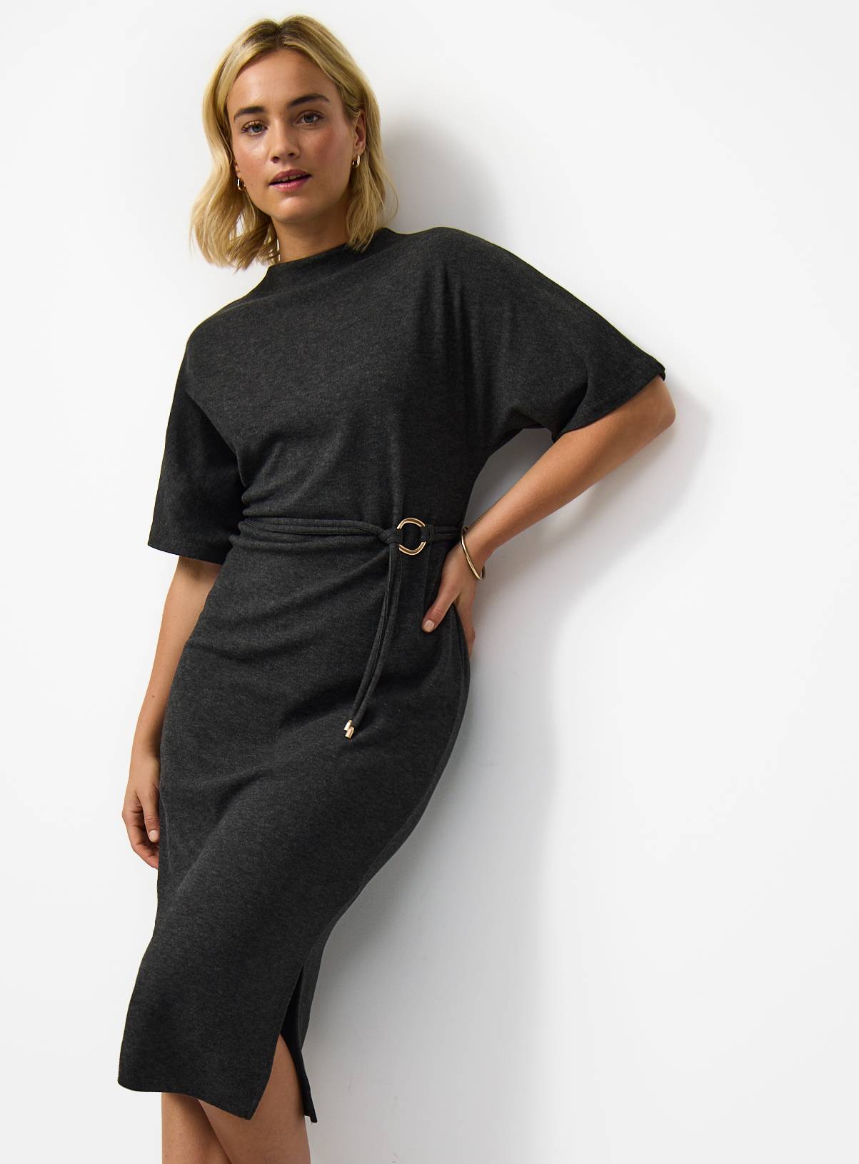Charcoal Soft Touch Short Sleeve Midi Dress 8 - Image 1