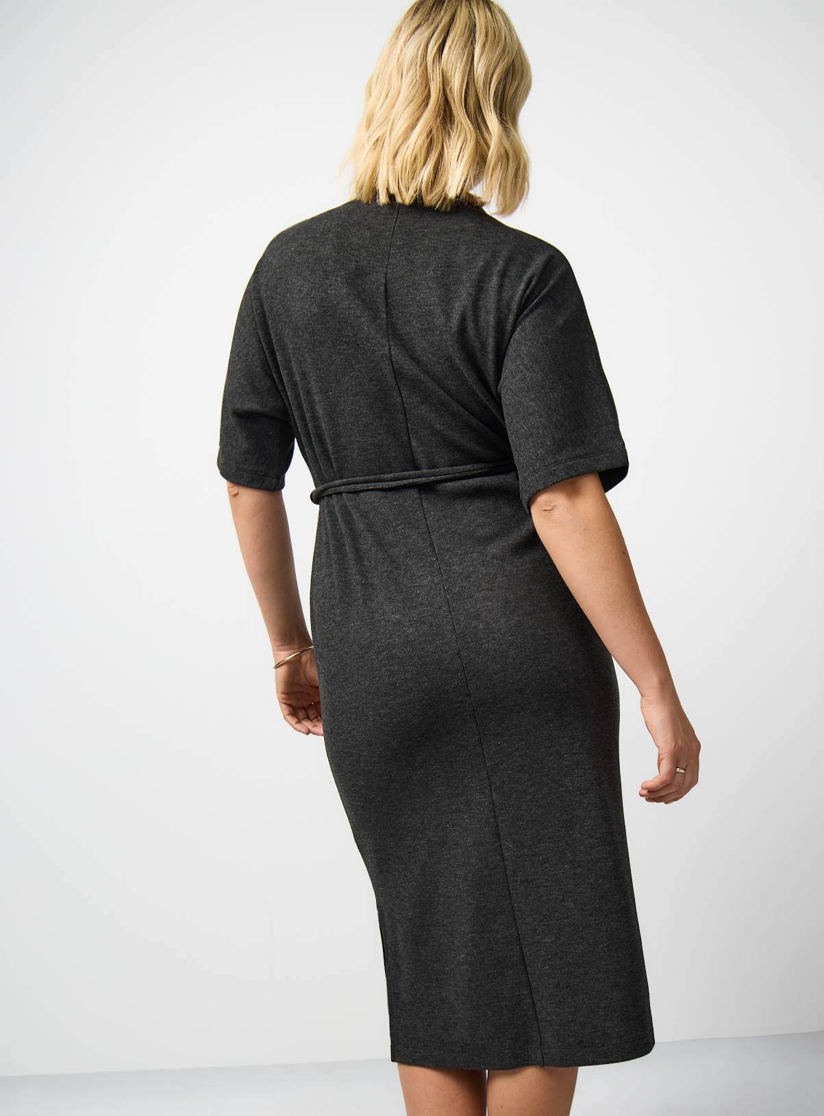 Charcoal Soft Touch Short Sleeve Midi Dress 8 - Image 4