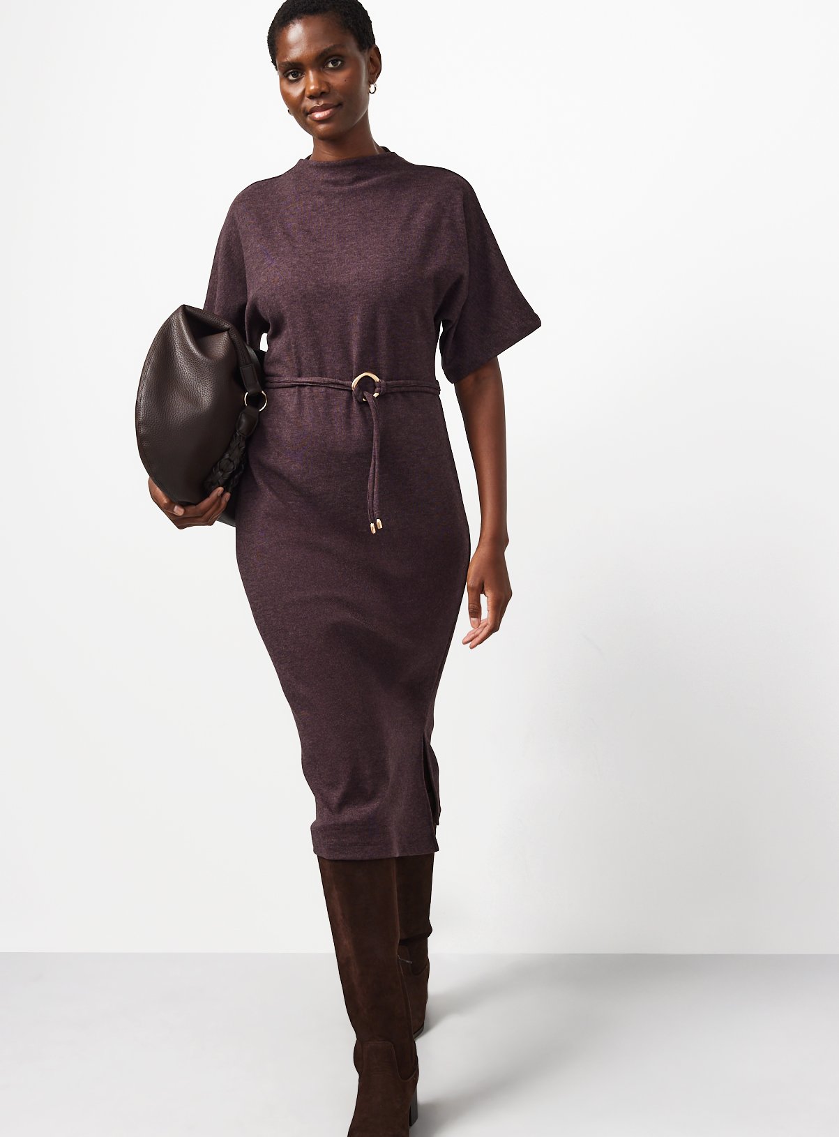 Plum Soft Touch Short Sleeve Midi Dress 12 - Image 2 thumbnail