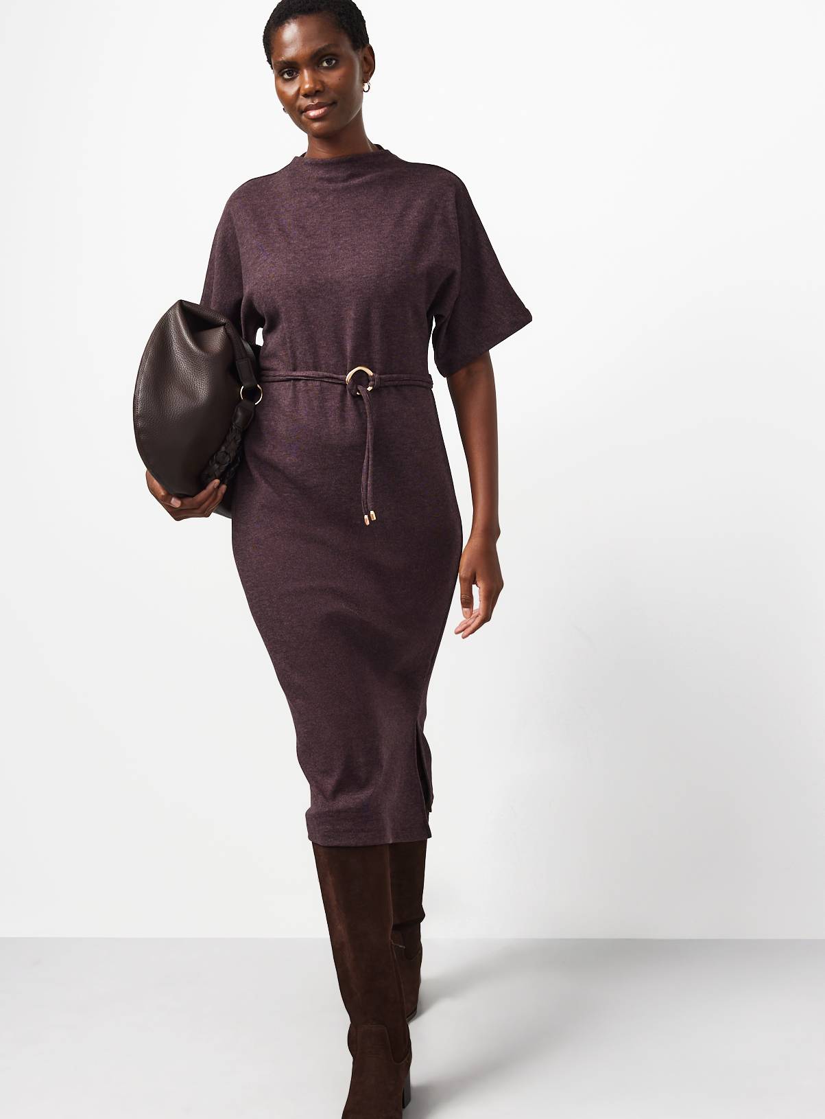 Plum Soft Touch Short Sleeve Midi Dress 12 - Image 2