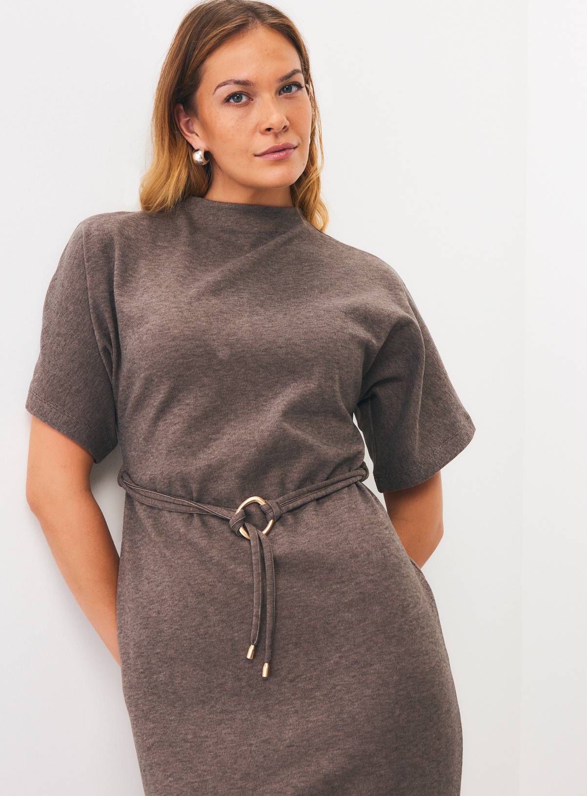 Charcoal Soft Touch Short Sleeve Midi Dress 6 - Image 1