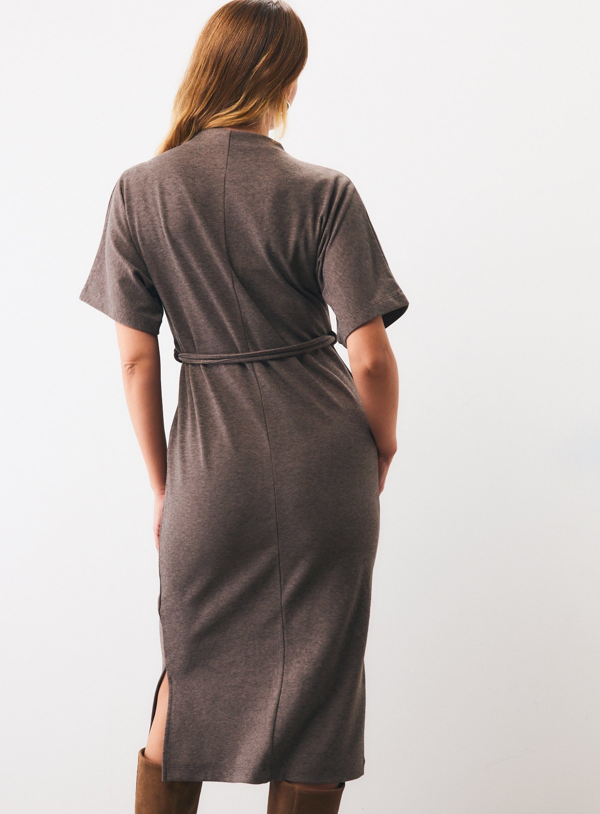 Charcoal Soft Touch Short Sleeve Midi Dress 6 - Image 4 thumbnail