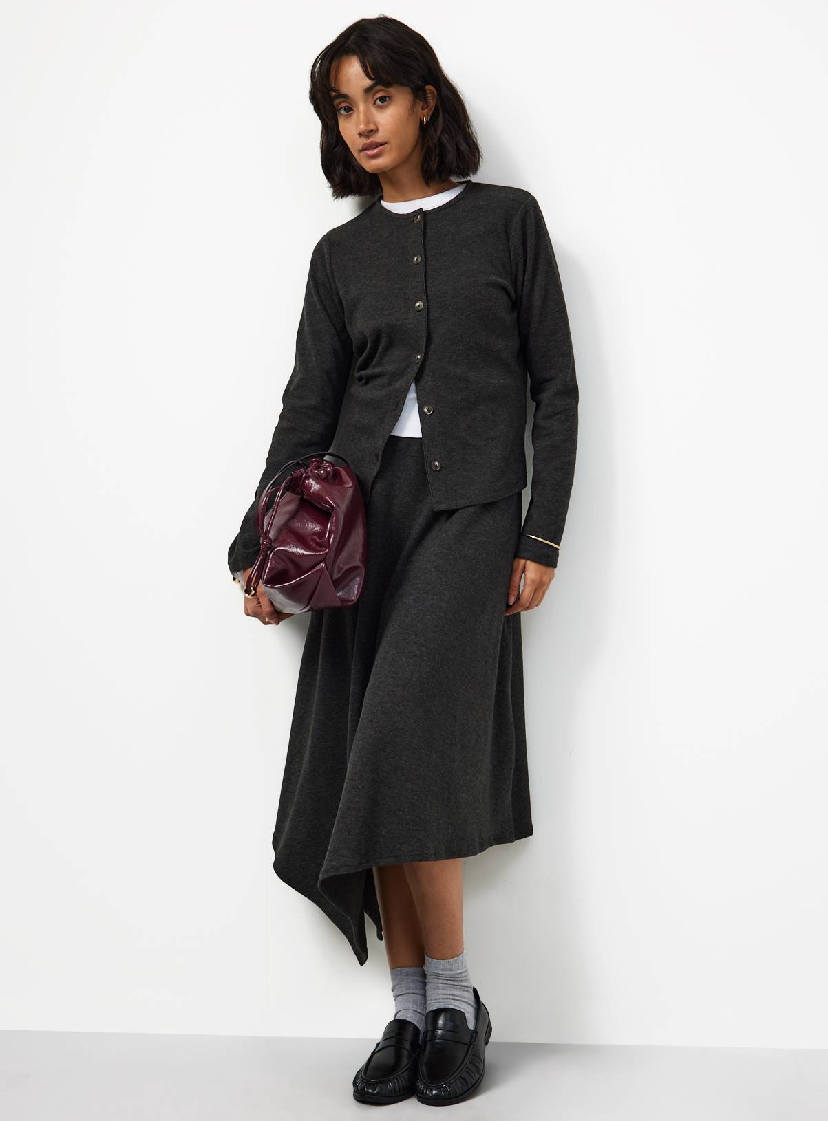 Charcoal Soft Touch Asymmetric Hem Skirt 16 - Image 2