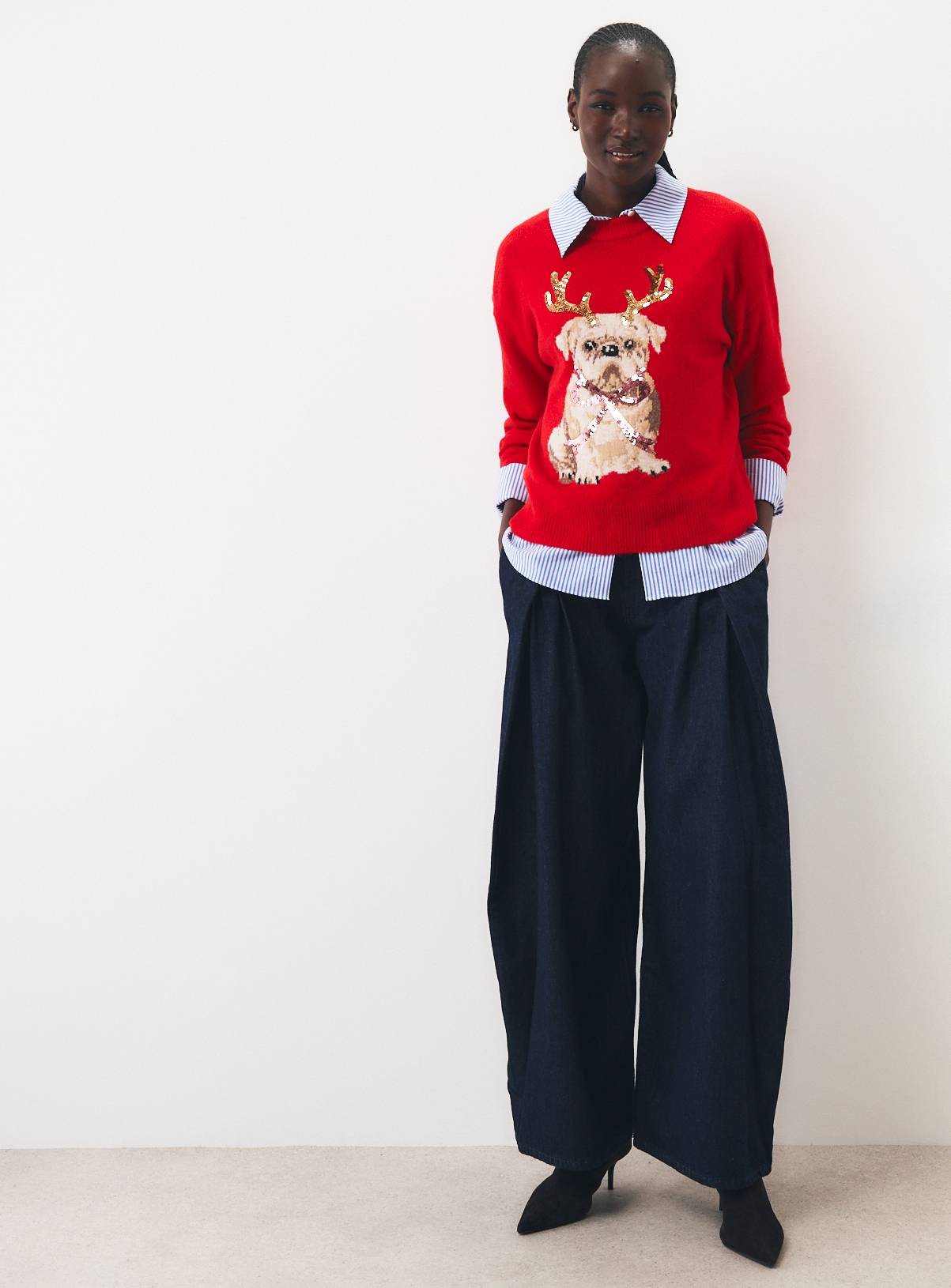 Sequin Bulldog Christmas Jumper XS - Image 2