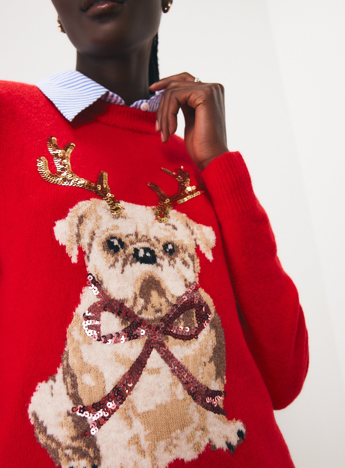 Sequin Bulldog Christmas Jumper XS - Image 3 thumbnail