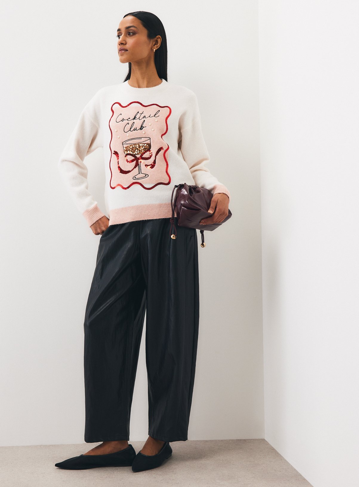 Cream Christmas Cocktail Club Knitted Jumper L - Image 2 thumbnail