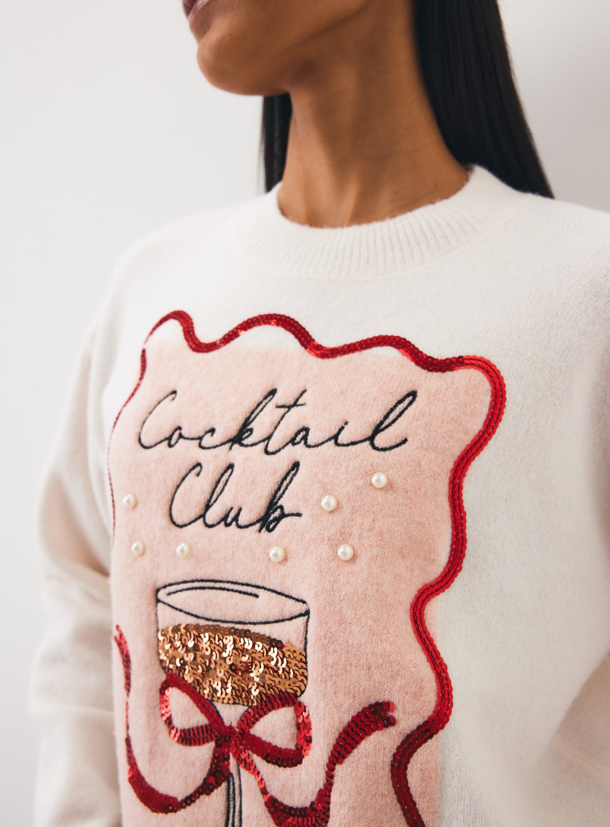 Cream Christmas Cocktail Club Knitted Jumper L - Image 3 thumbnail
