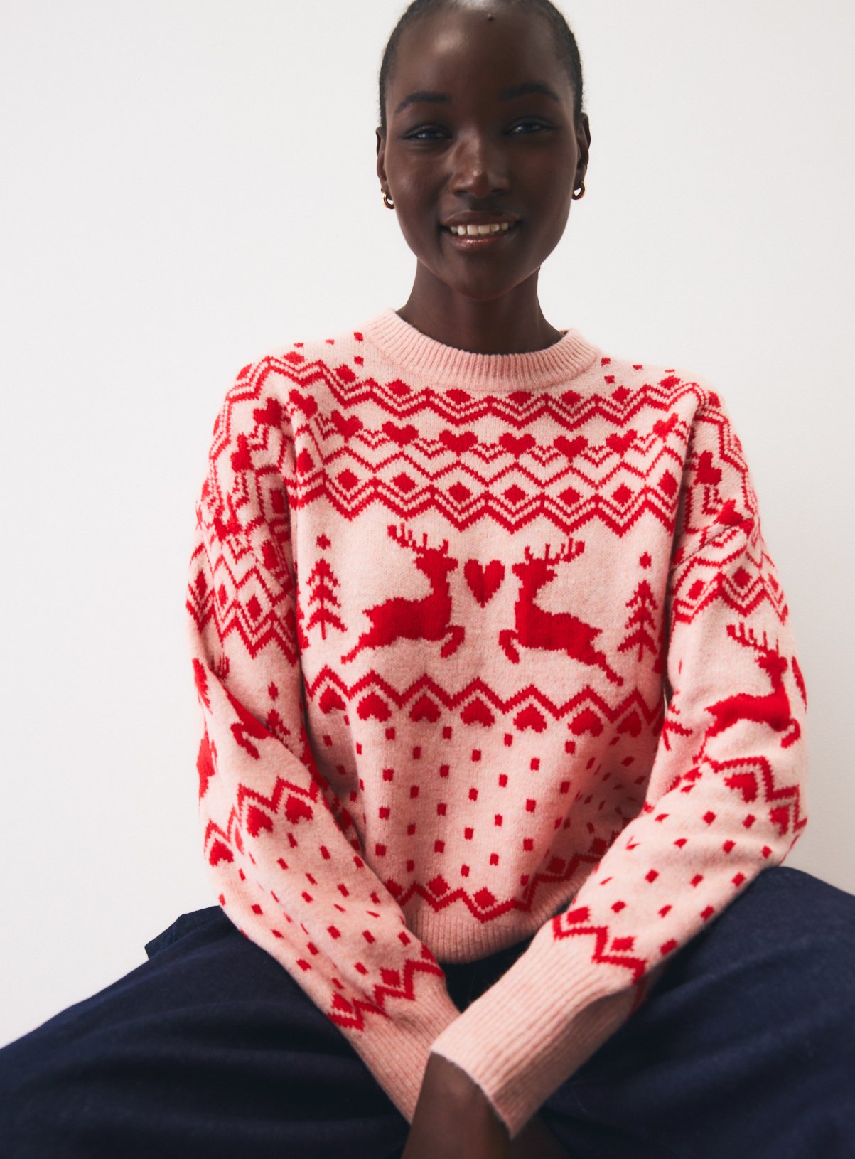 Fairisle Heart & Reindeer Christmas Jumper XS - Image 1 thumbnail
