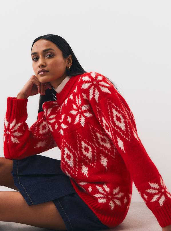 Red Christmas Fairisle Crewneck Jumper L
