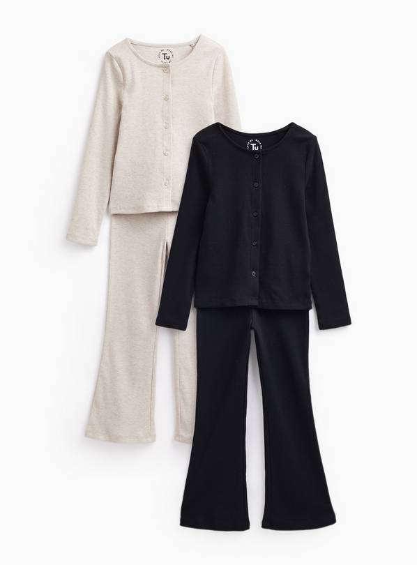 Black Ribbed Button-Up Top & Bottoms Set 2 Pack 13 years