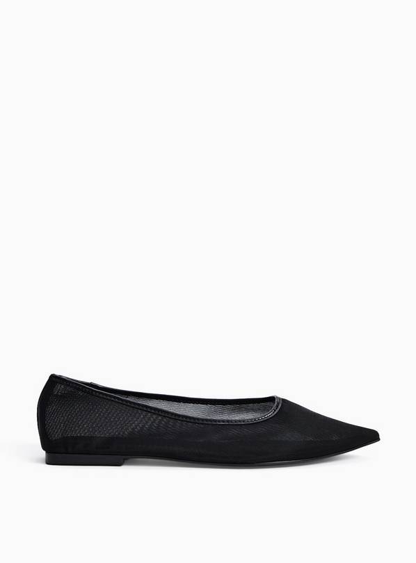 Black Mesh Pointed Toe Ballerina Shoes 6