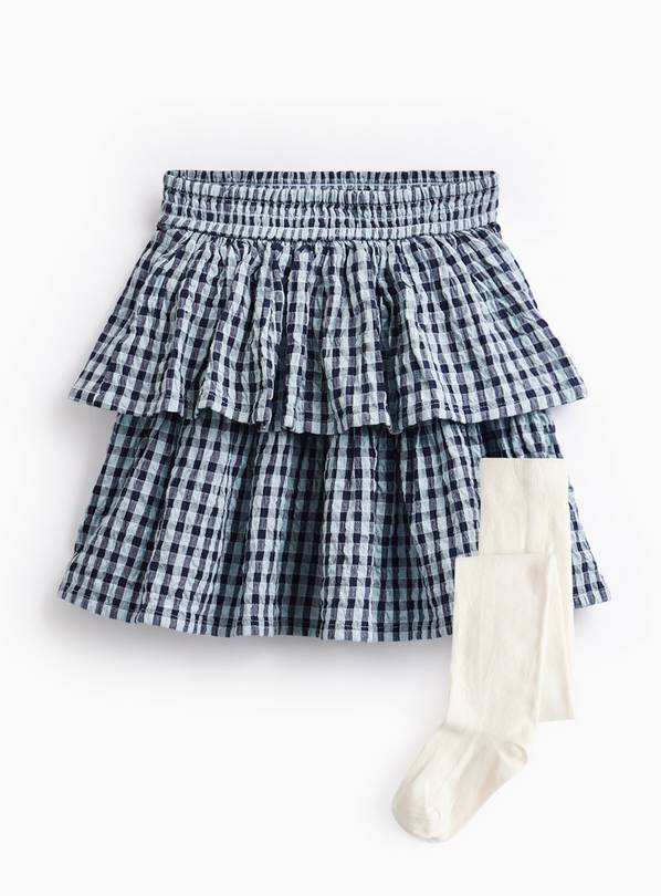 Navy Check Rara Skirt & Tights Set 3-4 years