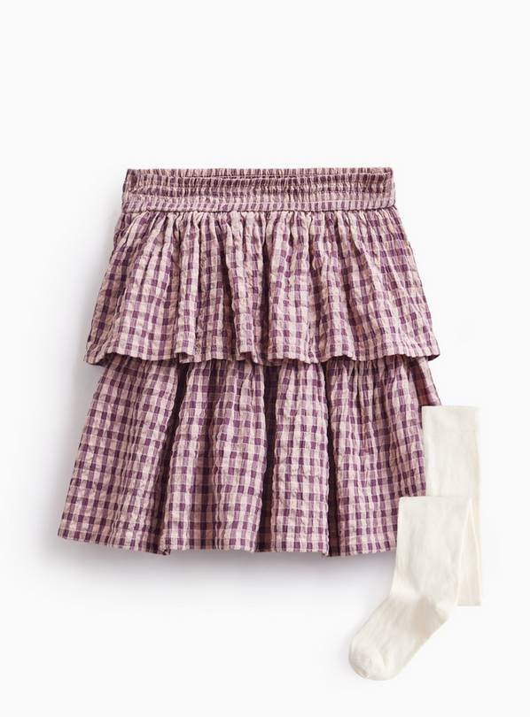 Pink Check Rara Skirt & Tights Set 1-2 years