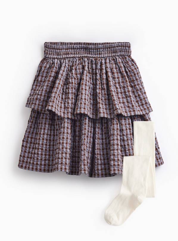 Brown Check Rara Skirt & Tights Set 4-5 years
