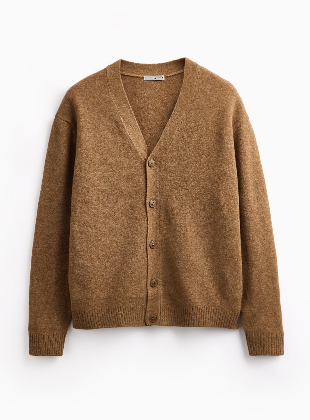 Oatmeal Relaxed V-Front Marl Cardigan L - Image 1 thumbnail