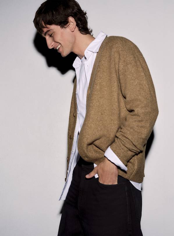 Oatmeal Relaxed V-Front Marl Cardigan M