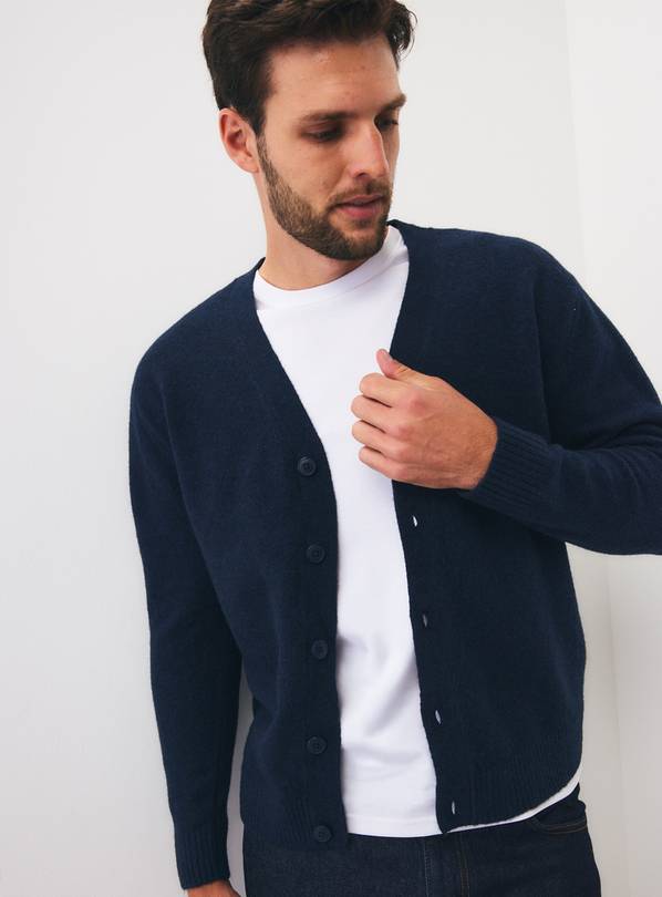 Navy Relaxed V-Neck Marl Cardigan M