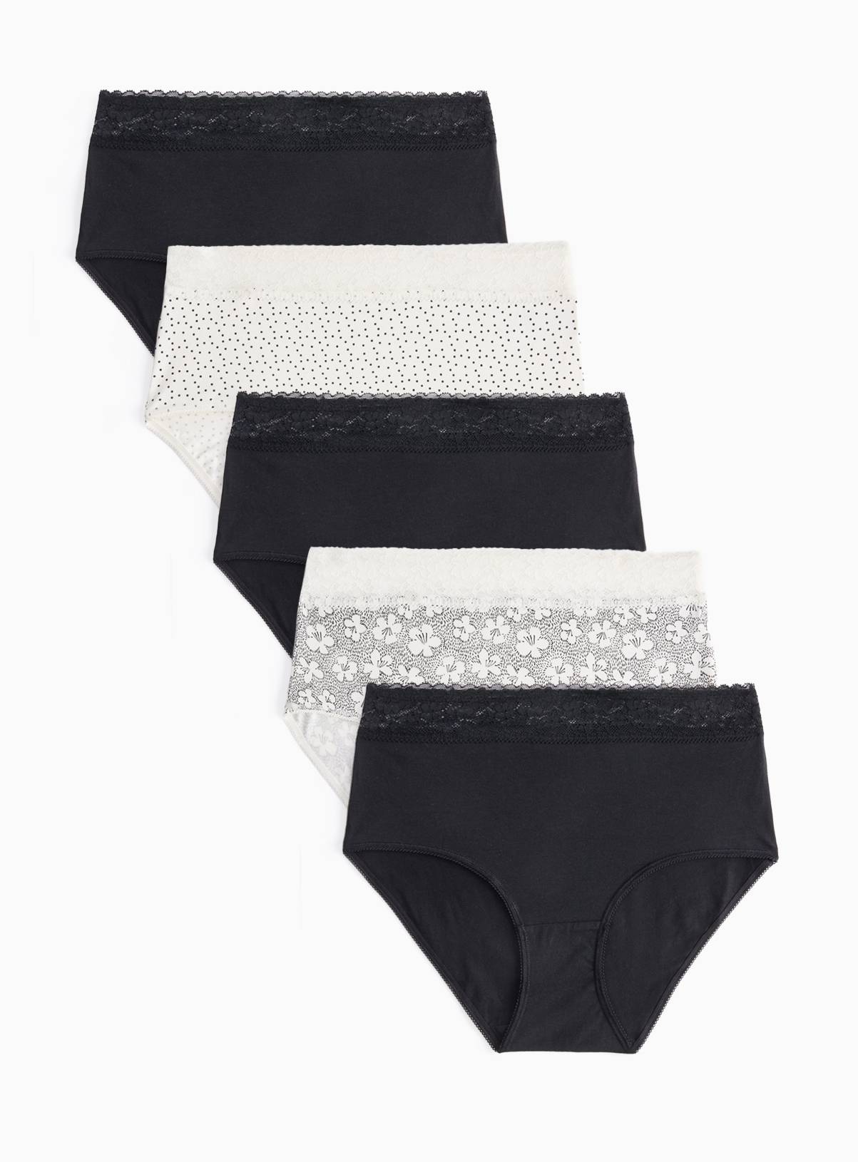 Mono Ditsy Print Lace Trim Full Briefs 5 Pack 22 - Image 1