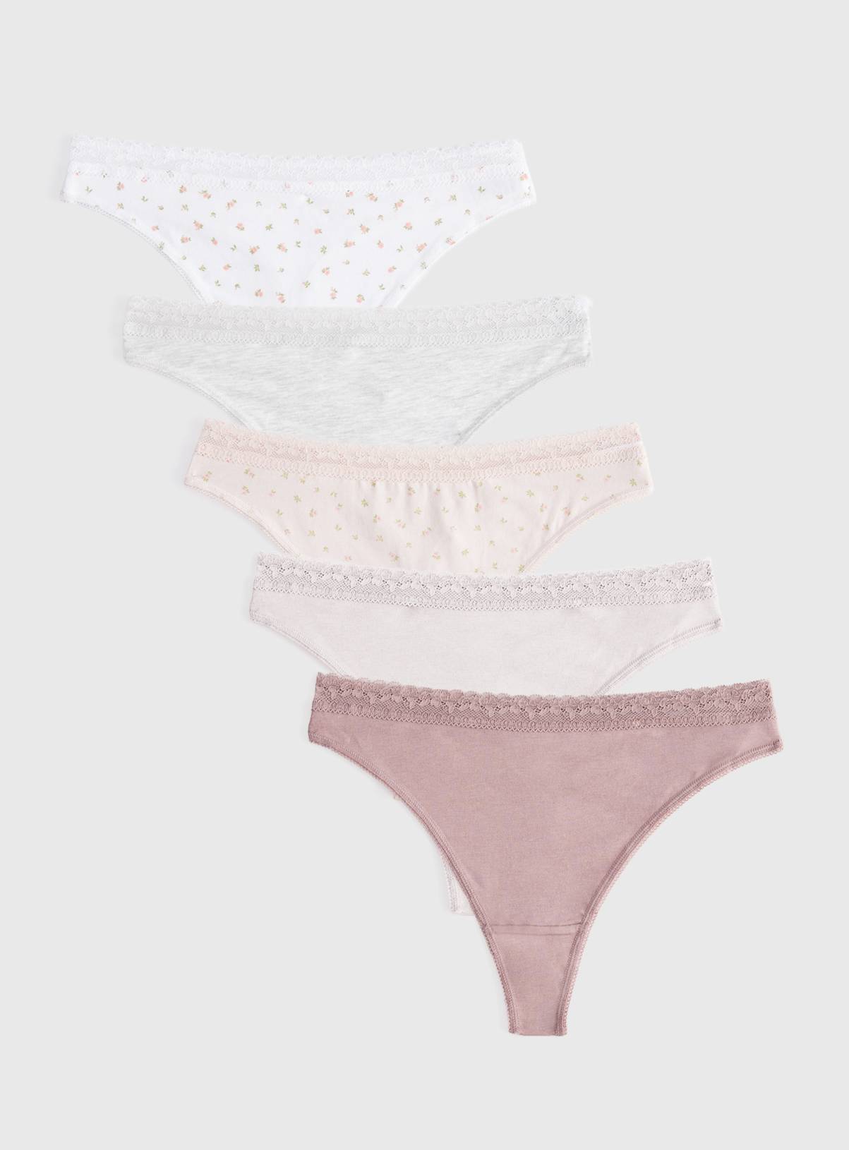 Pink Floral Lace Thongs 5 Pack  8 - Image 1