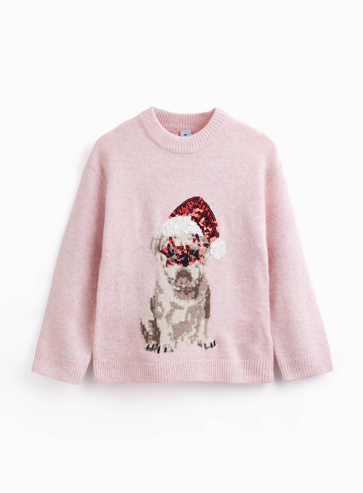 Family Matching Pink Sequin Bulldog Christmas Jumper 4 years - Image 1