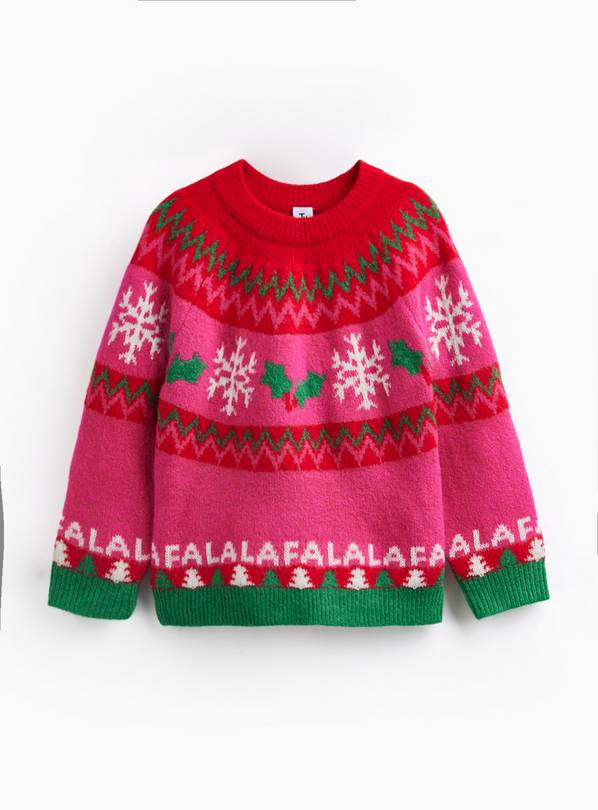 Pink Fairisle-Style Knitted Christmas Jumper 12 years