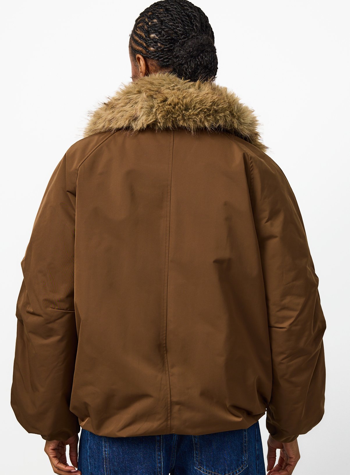 Brown Faux Fur Collar Bomber Jacket S - Image 5 thumbnail