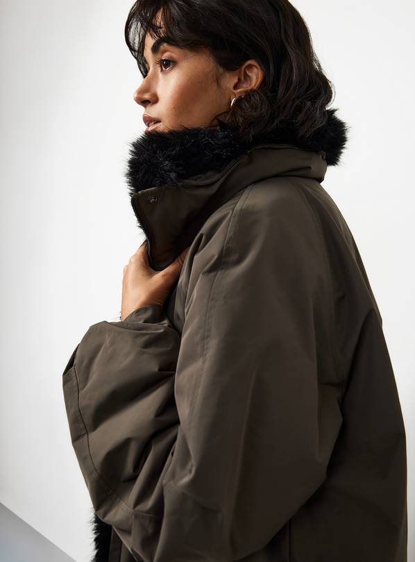 Khaki Faux Fur Collar Bomber Jacket S