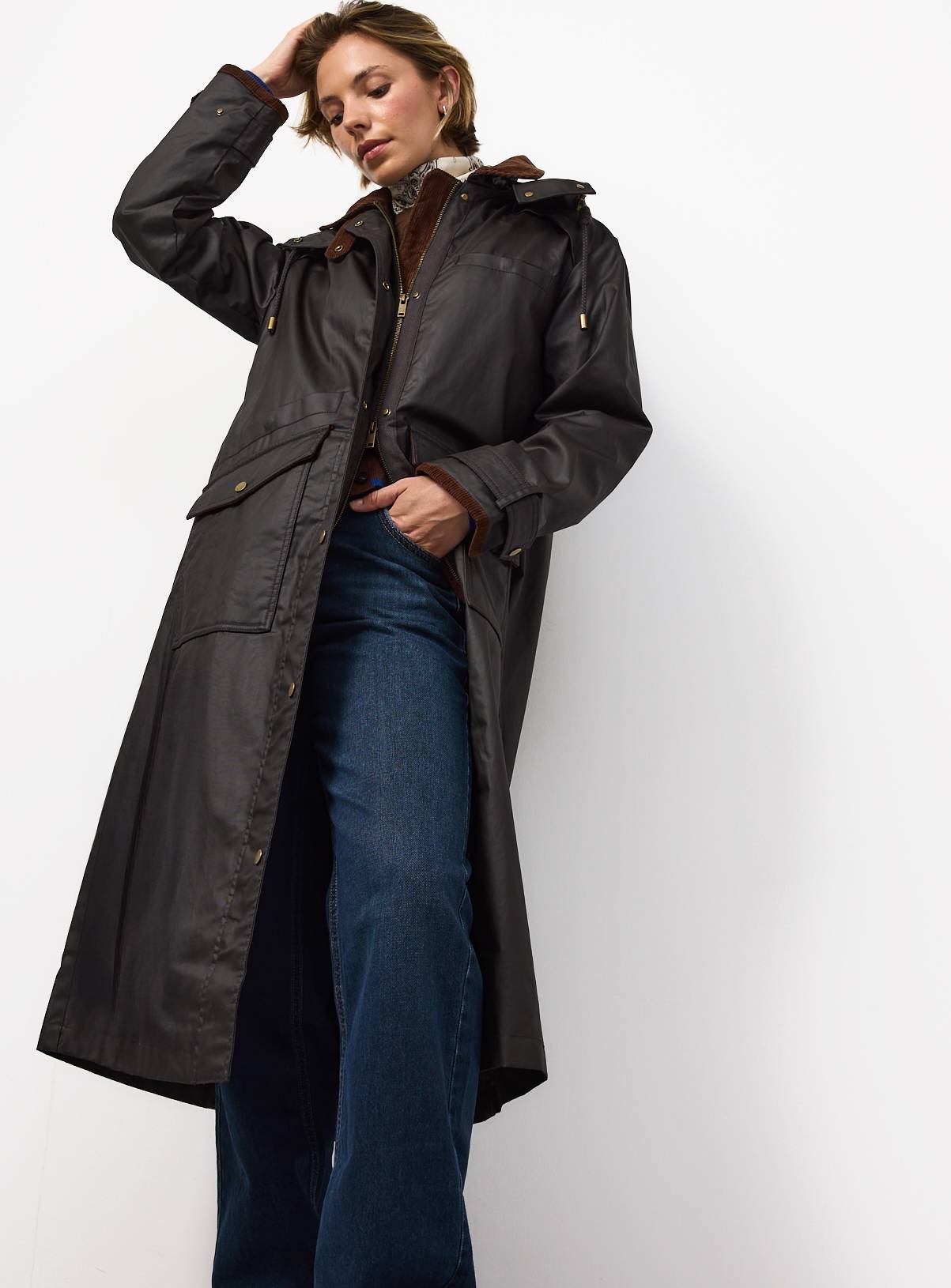 Brown Longline Waxy Shower Resistant Parka S - Image 1