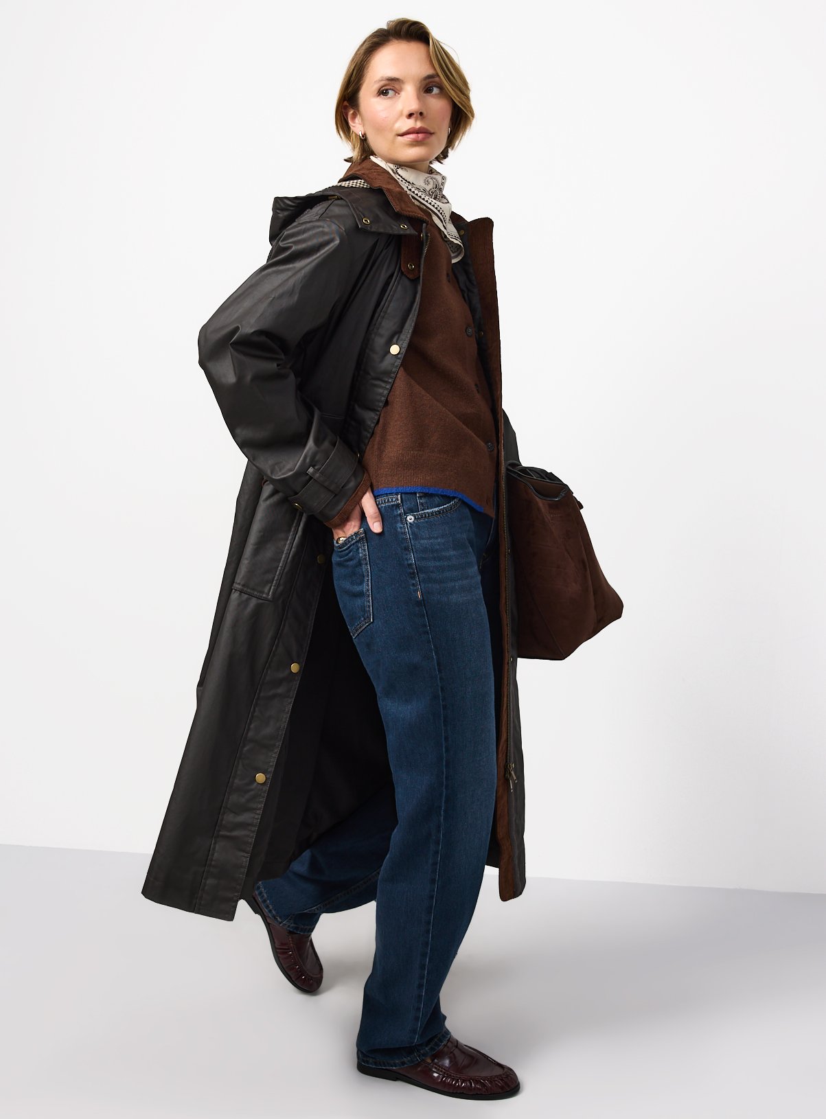 Brown Longline Waxy Shower Resistant Parka S - Image 2 thumbnail