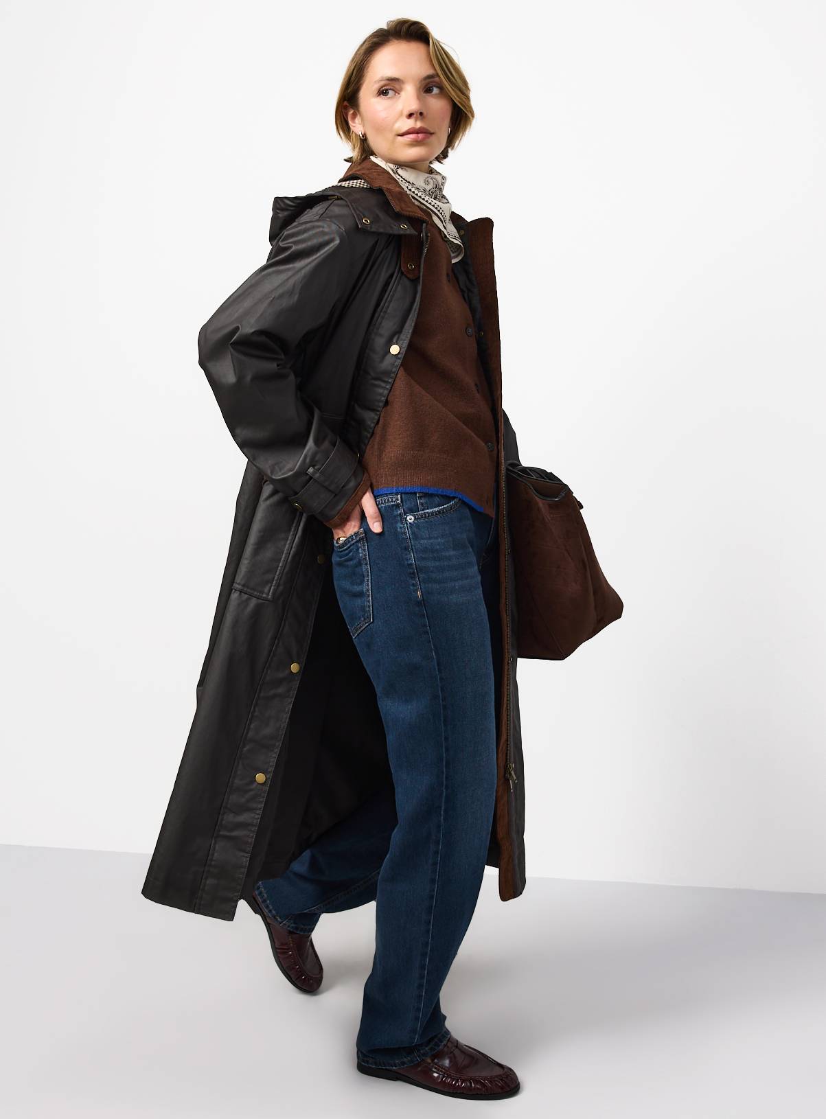 Brown Longline Waxy Shower Resistant Parka S - Image 2