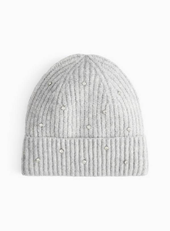 Grey Diamanté Beanie Hat 6-9 years